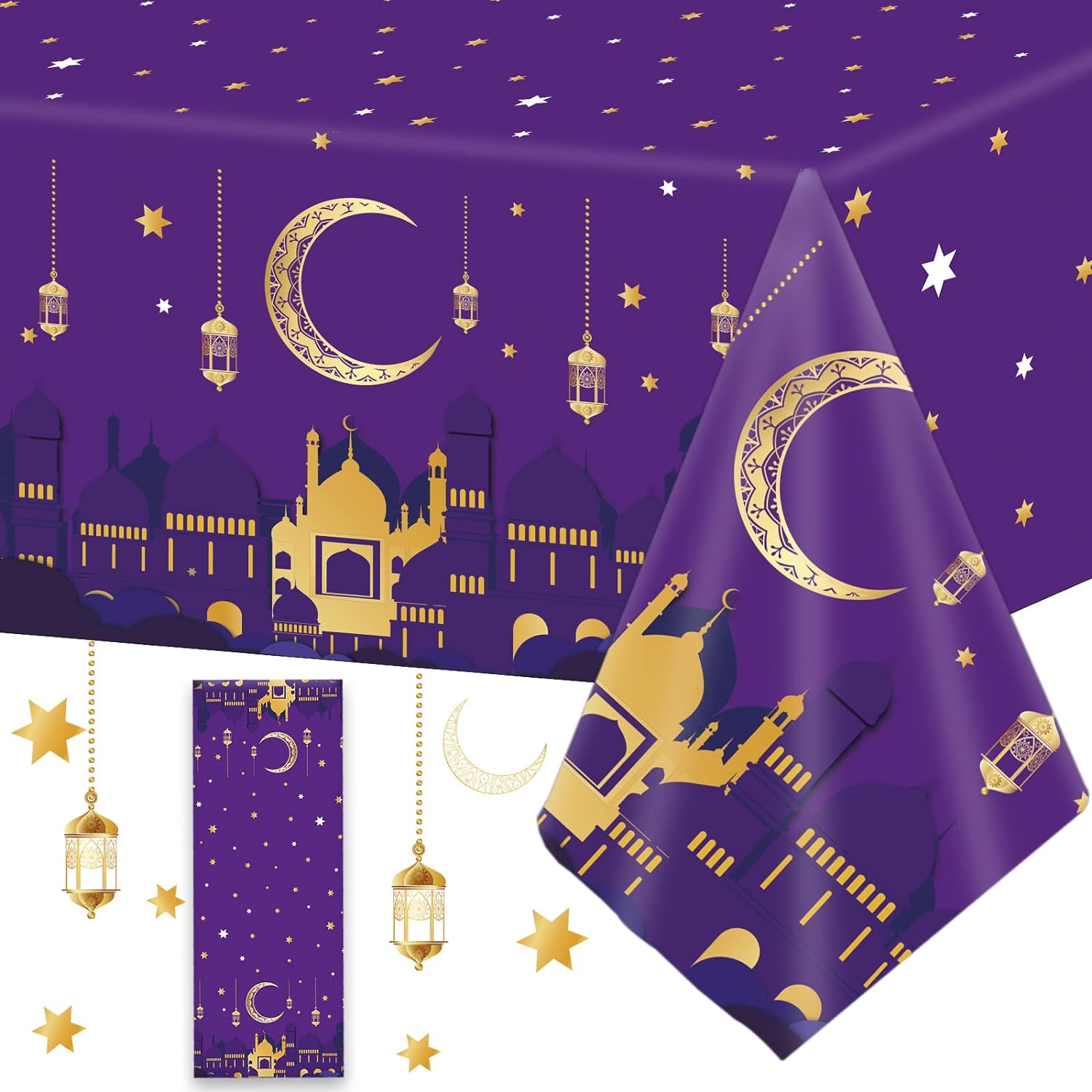مفرش طاولة بتصميم رمضان مبارك وعيد الأضحى بلون أرجواني من تيفكس جيه