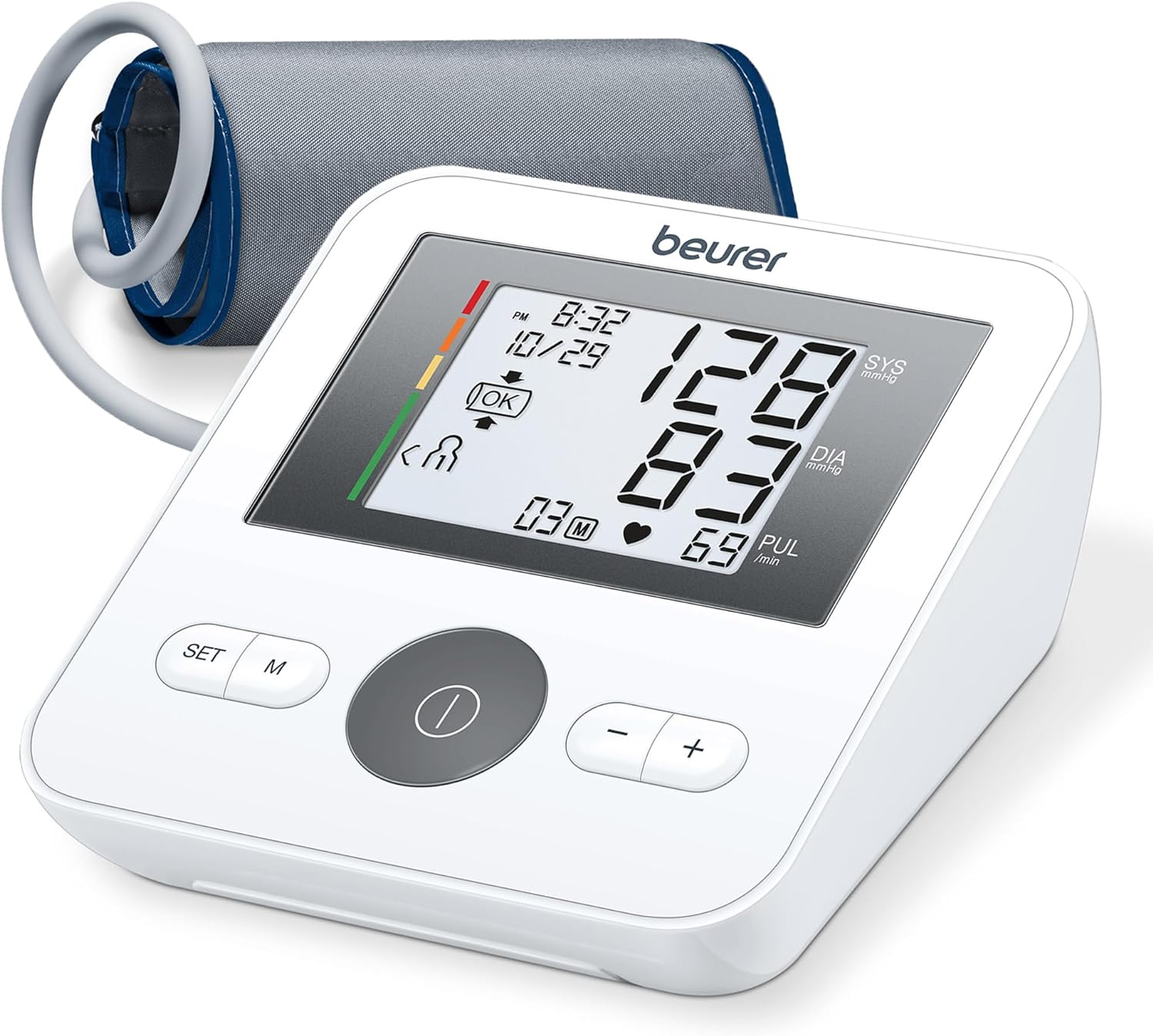 بيورير جهاز قياس ضغط الدم في الجزء العلوي من الذراع للاستخدام المنزلي مع سوار قابل للتعديل التلقائي